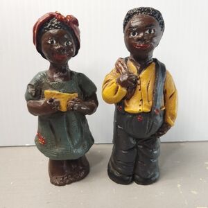 Charming Figurine Set with Yellow and Green Outfits Black School ChildrenVintage